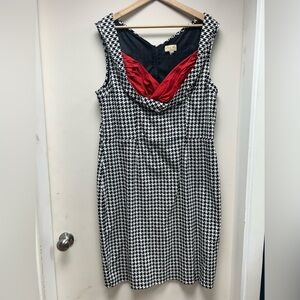 Lindy Bop Black and White Houndstooth Dress with Red Detail